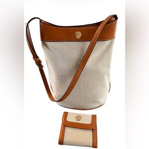 Jessica Moore Tan/Cream Canvas Handbag with Wallet NWOT